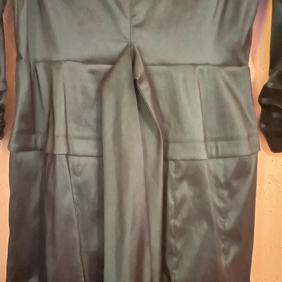 Blue Ruched Wrap Gown with Notched Collar - Picture 3 of 6